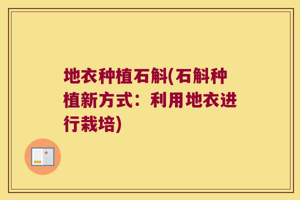 地衣种植石斛(石斛种植新方式：利用地衣进行栽培)