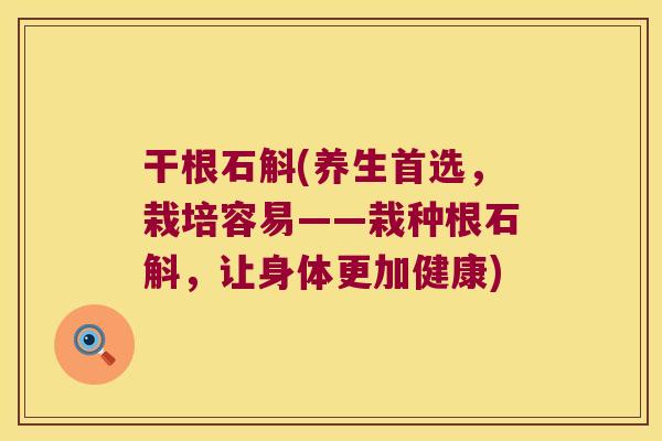 干根石斛(养生首选，栽培容易——栽种根石斛，让身体更加健康)