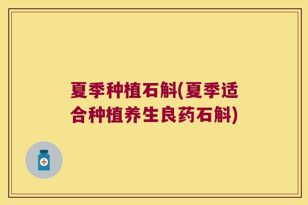 夏季种植石斛(夏季适合种植养生良药石斛)