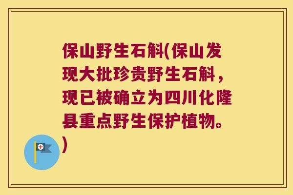 保山野生石斛(保山发现大批珍贵野生石斛，现已被确立为四川化隆县重点野生保护植物。)