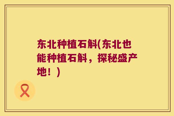 东北种植石斛(东北也能种植石斛，探秘盛产地！)