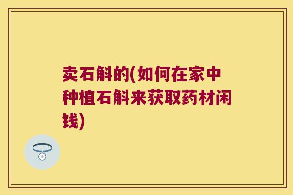 卖石斛的(如何在家中种植石斛来获取药材闲钱)