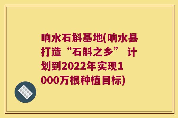 响水石斛基地(响水县打造“石斛之乡” 计划到2022年实现1000万根种植目标)