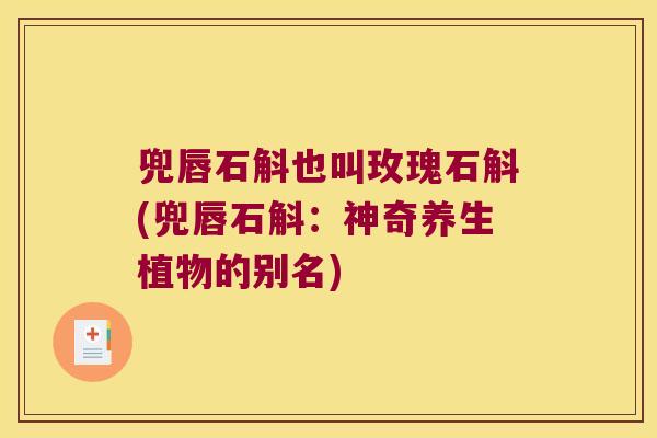 兜唇石斛也叫玫瑰石斛(兜唇石斛：神奇养生植物的别名)