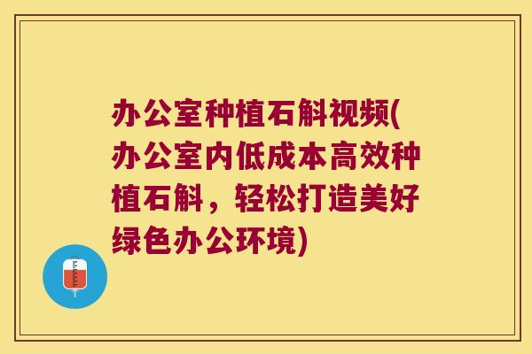 办公室种植石斛视频(办公室内低成本高效种植石斛，轻松打造美好绿色办公环境)