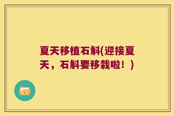 夏天移植石斛(迎接夏天，石斛要移栽啦！)