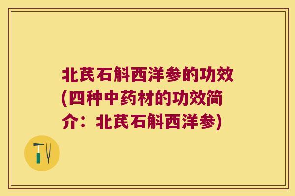 北芪石斛西洋参的功效(四种中药材的功效简介：北芪石斛西洋参)