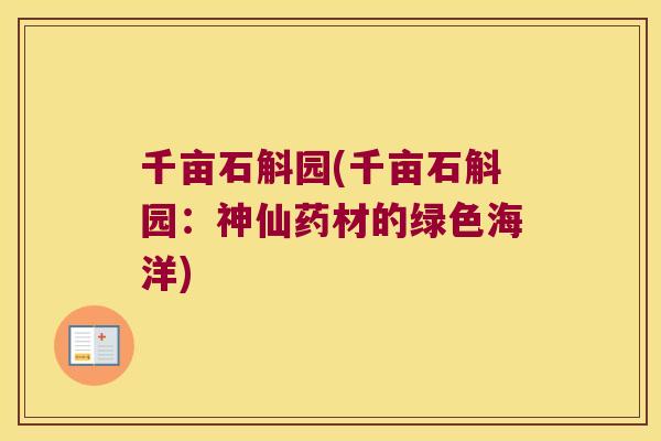千亩石斛园(千亩石斛园:神仙药材的绿色海洋) 千亩石斛园(千亩石斛园:神仙药材的绿色海洋)