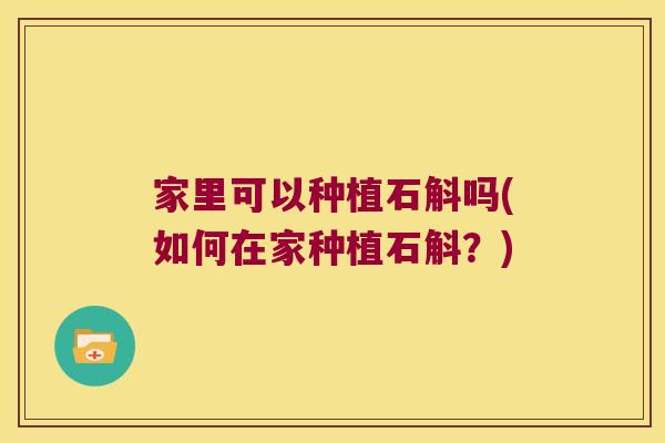 家里可以种植石斛吗(如何在家种植石斛？)