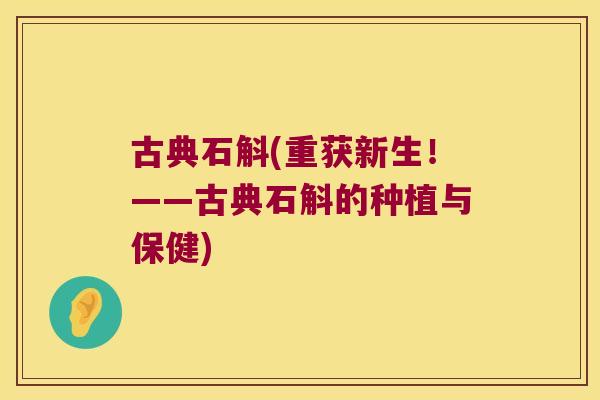古典石斛(重获新生！——古典石斛的种植与保健)