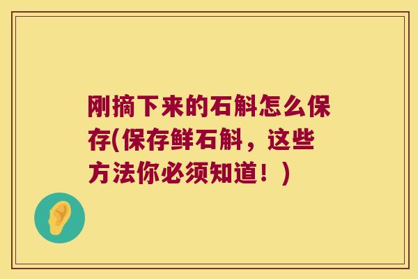 刚摘下来的石斛怎么保存(保存鲜石斛，这些方法你必须知道！)