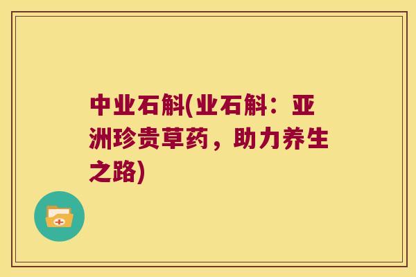 中业石斛(业石斛：亚洲珍贵草药，助力养生之路)