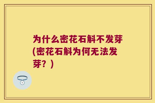 为什么密花石斛不发芽(密花石斛为何无法发芽？)