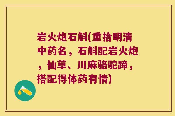 岩火炮石斛(重拾明清中药名，石斛配岩火炮，仙草、川麻骆驼蹄，搭配得体药有情)