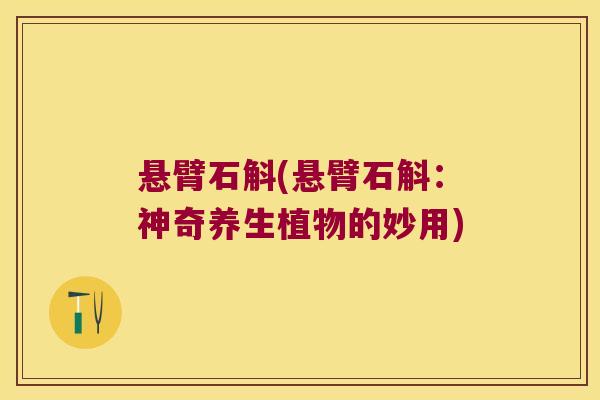 悬臂石斛(悬臂石斛：神奇养生植物的妙用)