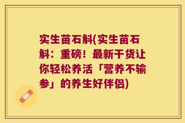 实生苗石斛(实生苗石斛：重磅！新干货让你轻松养活「营养不输参」的养生好伴侣)