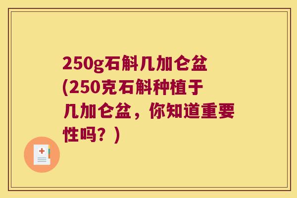 250g石斛几加仑盆(250克石斛种植于几加仑盆，你知道重要性吗？)