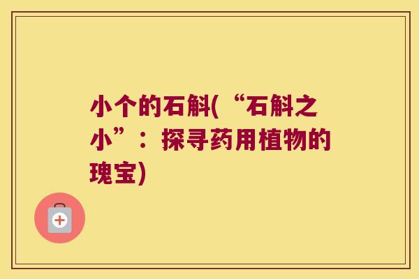 小个的石斛(“石斛之小”：探寻药用植物的瑰宝)