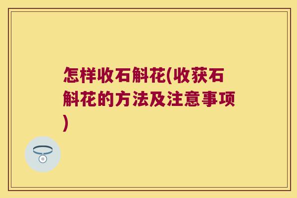 怎样收石斛花(收获石斛花的方法及注意事项)