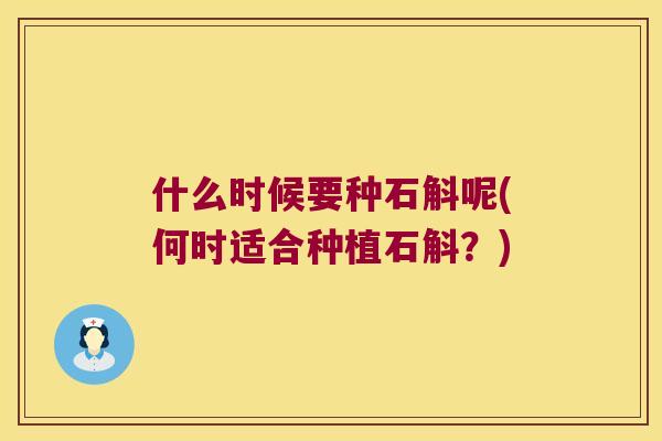 什么时候要种石斛呢(何时适合种植石斛？)