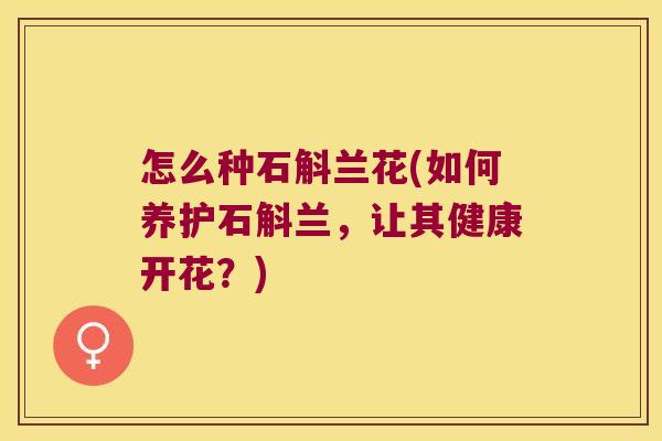 怎么种石斛兰花(如何养护石斛兰，让其健康开花？)