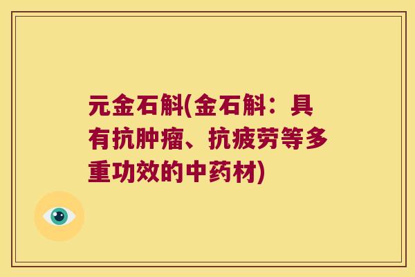 元金石斛(金石斛：具有抗肿瘤、抗疲劳等多重功效的中药材)