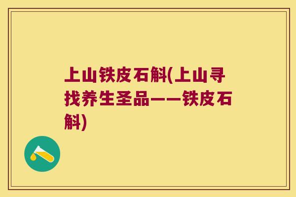 上山铁皮石斛(上山寻找养生圣品——铁皮石斛)