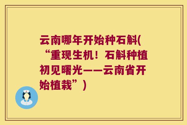 云南哪年开始种石斛(“重现生机！石斛种植初见曙光——云南省开始植栽”)