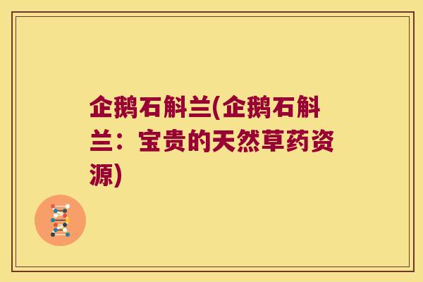 企鹅石斛兰(企鹅石斛兰：宝贵的天然草药资源)