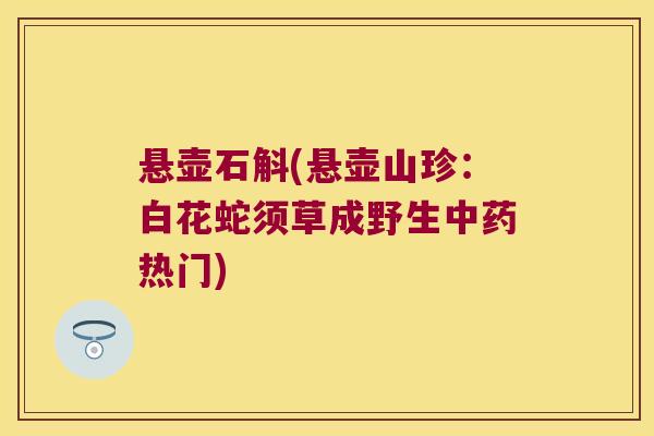 悬壶石斛(悬壶山珍：白花蛇须草成野生中药热门)