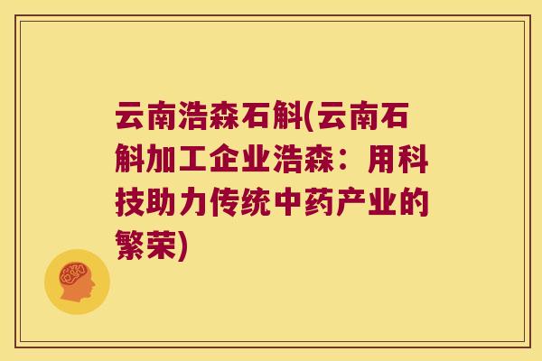 云南浩森石斛(云南石斛加工企业浩森：用科技助力传统中药产业的繁荣)