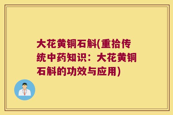 大花黄铜石斛(重拾传统中药知识：大花黄铜石斛的功效与应用)
