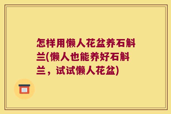 怎样用懒人花盆养石斛兰(懒人也能养好石斛兰，试试懒人花盆)