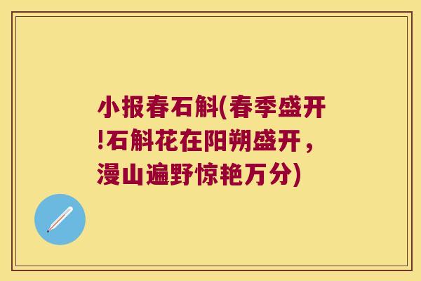 小报春石斛(春季盛开!石斛花在阳朔盛开，漫山遍野惊艳万分)