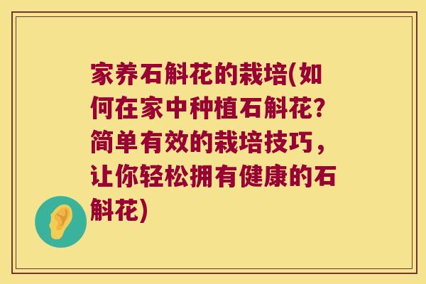 家养石斛花的栽培(如何在家中种植石斛花?简单有效的栽培技巧,让你轻松拥有健康的石斛花) 家养石斛花的栽培(如何在家中种植石斛花?简单有效的栽培技巧,让你轻松拥有健康的石斛花)