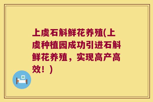 上虞石斛鲜花养殖(上虞种植园成功引进石斛鲜花养殖，实现高产高效！)