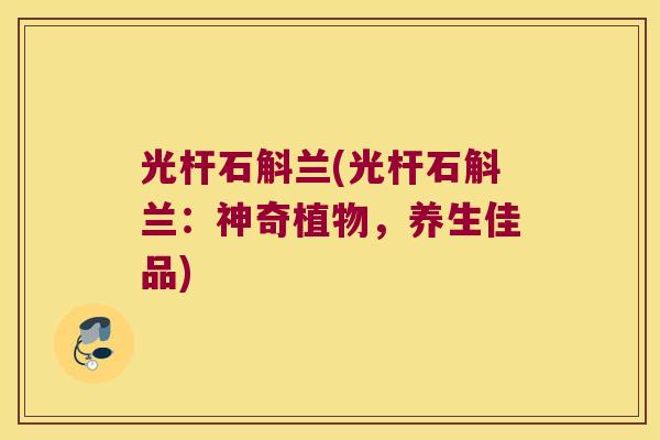 光杆石斛兰(光杆石斛兰：神奇植物，养生佳品)