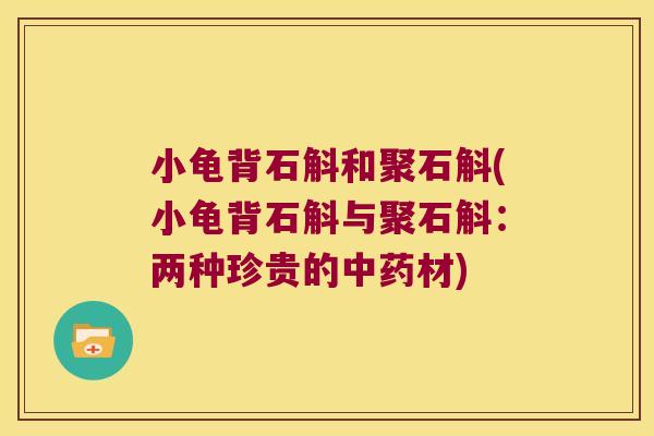 小龟背石斛和聚石斛(小龟背石斛与聚石斛：两种珍贵的中药材)