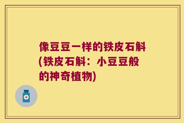 像豆豆一样的铁皮石斛(铁皮石斛：小豆豆般的神奇植物)
