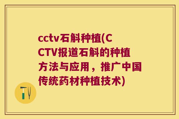 cctv石斛种植(CCTV报道石斛的种植方法与应用，推广中国传统药材种植技术)