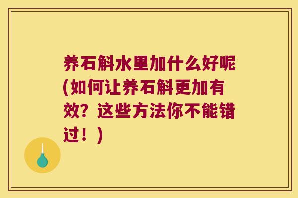 养石斛水里加什么好呢(如何让养石斛更加有效？这些方法你不能错过！)