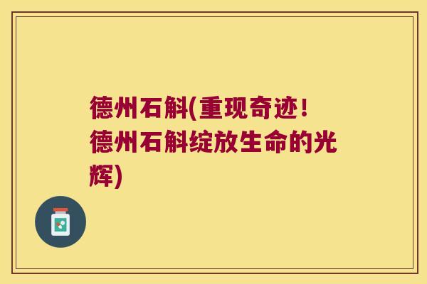德州石斛(重现奇迹！德州石斛绽放生命的光辉)