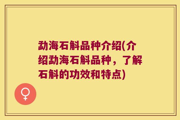 勐海石斛品种介绍(介绍勐海石斛品种，了解石斛的功效和特点)