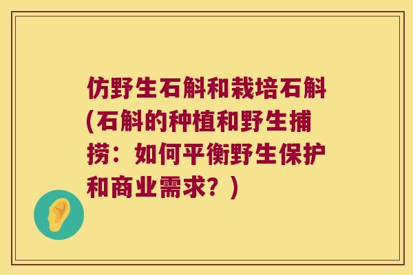 仿野生石斛和栽培石斛(石斛的种植和野生捕捞：如何平衡野生保护和商业需求？)