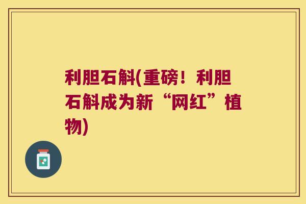 利胆石斛(重磅！利胆石斛成为新“网红”植物)