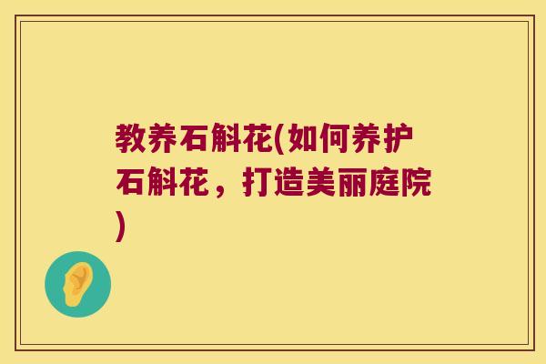 教养石斛花(如何养护石斛花，打造美丽庭院)