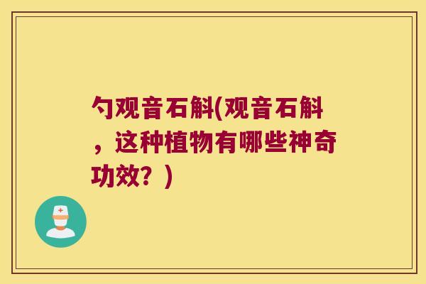 勺观音石斛(观音石斛，这种植物有哪些神奇功效？)