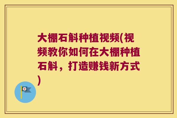 大棚石斛种植视频(视频教你如何在大棚种植石斛，打造赚钱新方式)