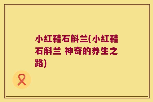 小红鞋石斛兰(小红鞋石斛兰 神奇的养生之路) 小红鞋石斛兰(小红鞋石斛兰 神奇的养生之路)