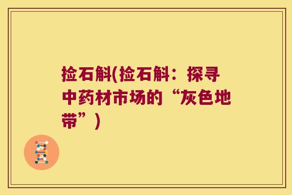 捡石斛(捡石斛：探寻中药材市场的“灰色地带”)